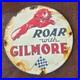 Vintage Road With Gilmore Lion Gasoline Oil Gas Pump Enamel Porcelain Sign