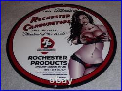Vintage Rochester Carburetors General Motors Woman 12 Metal Gasoline & Oil Sign