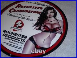 Vintage Rochester Carburetors General Motors Woman 12 Metal Gasoline & Oil Sign
