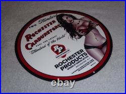 Vintage Rochester Carburetors General Motors Woman 12 Metal Gasoline & Oil Sign