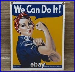 Vintage Rosie The Riveter Porcelain Sign Us Wwii