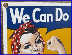 Vintage Rosie The Riveter Porcelain Sign Us Wwii