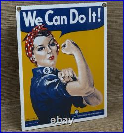 Vintage Rosie The Riveter Porcelain Sign Us Wwii