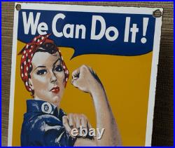 Vintage Rosie The Riveter Porcelain Sign Us Wwii