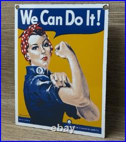 Vintage Rosie The Riveter Porcelain Sign Us Wwii