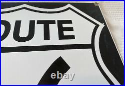 Vintage Route 66 Porcelain Night Sign Gas Auto Highway Road Shield Oil Kicks On