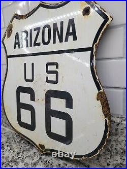 Vintage Route 66 Porcelain Sign Us Arizona Highway Shield Gas Road Oil Service