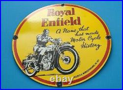 Vintage Royal Enfield Cycles Porcelain Gas Oil Motorcycles Service Station Sign