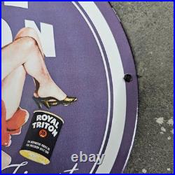 Vintage Royal Triton Old Us Gasoline Oil Gas Pump Enamel Porcelain Sign