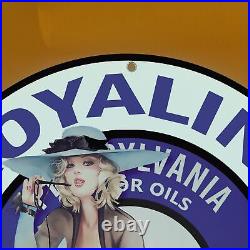 Vintage Royaline Hi-test Gasoline Porcelain Enamel Gas Oil Station Pump Oil Sign
