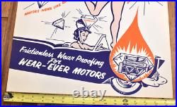 Vintage SUPER FLO WEAR EVER Motors GAS OIL Advertising Poster SIGN ROCKET LADY