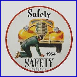 Vintage Safety Saeety 1954 Oil Porcelain Gas Pump Sign