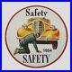 Vintage Safety Saeety 1954 Oil Porcelain Gas Pump Sign