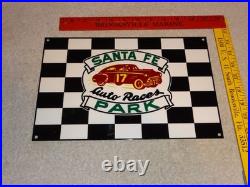 Vintage Santa Fe Speedway Auto Car, Truck Races Chicago Metal Gasoline Oil Sign