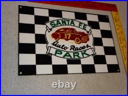 Vintage Santa Fe Speedway Auto Car, Truck Races Chicago Metal Gasoline Oil Sign Vintage Santa Fe Speedway Auto Car, Truck Races Chicago Metal Gasoline Oil Sign