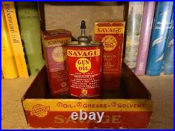 Vintage Savage Arms Gun Cleaning Kit Oil Solvent Grease Box Tin Can Complete Set