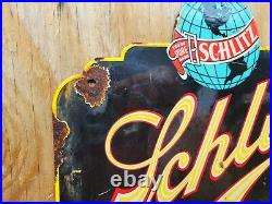 Vintage Schlitz Beer Porcelain Sign Restaurant Bar Pub Oil Gas Service Garage