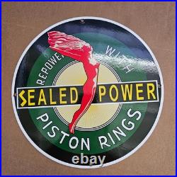 Vintage Sealed Power Piston Old Us Gasoline Oil Gas Pump Enamel Porcelain Sign