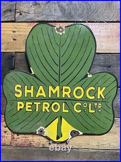 Vintage Shamrock Petrol Porcelain Sign Gasoline Oil Company Advertising Clover