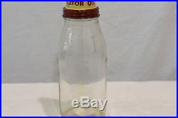 Vintage Shell 1 Quart A A Motor Oil Bottle with 20/20W X-100 Tin Top Pourer Lid