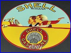 Vintage Shell Gasoline 12 Porcelain Metal Car Motor Oil & Gas Advertising Sign