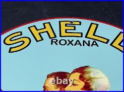 Vintage Shell Gasoline 12 Porcelain Metal Car Motor Oil & Gas Advertising Sign