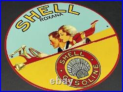 Vintage Shell Gasoline 12 Porcelain Metal Car Motor Oil & Gas Advertising Sign