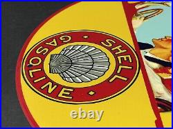 Vintage Shell Gasoline 12 Porcelain Metal Car Motor Oil & Gas Advertising Sign