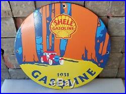 Vintage Shell Gasoline Porcelain 1931 Gas Oil Service Station Pump Plate Sign