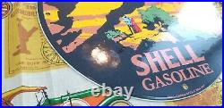 Vintage Shell Gasoline Porcelain Forest Park Gas Oil 11 3/4 Service Ad Sign