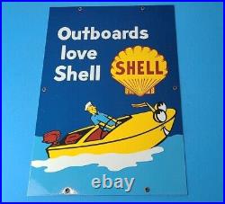 Vintage Shell Gasoline Porcelain Gas Oil Outboard Service Station Pump 18 Sign