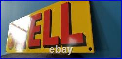 Vintage Shell Gasoline Porcelain Gas Oil Service Station 18 Pump Plate Sign