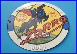 Vintage Shell Gasoline Porcelain Gas & Oil Zorro Service Station Pump Plate Sign