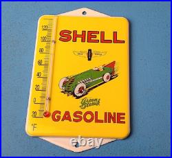 Vintage Shell Gasoline Porcelain Gas Pump Ad Sales Sign On Service Thermometer