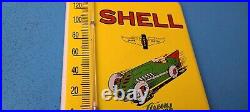 Vintage Shell Gasoline Porcelain Gas Pump Ad Sales Sign On Service Thermometer