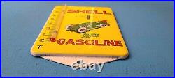 Vintage Shell Gasoline Porcelain Gas Pump Ad Sales Sign On Service Thermometer