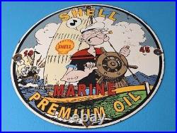 Vintage Shell Gasoline Porcelain Marine Popeye Gas Oil Service Station Pump Sign