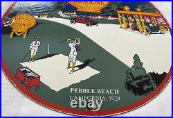 Vintage Shell Gasoline Porcelain Sign Gas Station Motor Oil Golf Pebble Beach Ca