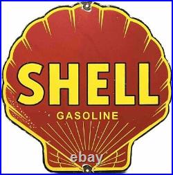 Vintage Shell Gasoline Porcelain Sign Gas Station Pump Plate Motor Oil Service