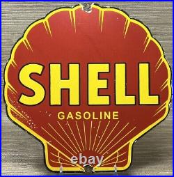 Vintage Shell Gasoline Porcelain Sign Gas Station Pump Plate Motor Oil Service