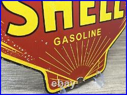 Vintage Shell Gasoline Porcelain Sign Gas Station Pump Plate Motor Oil Service