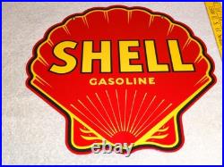 Vintage Shell Gasoline Rare Red 11 3/4 Porcelain Metal Service Station Oil Sign