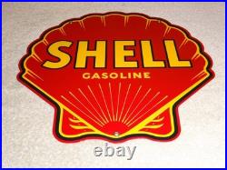 Vintage Shell Gasoline Rare Red 11 3/4 Porcelain Metal Service Station Oil Sign