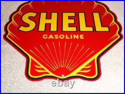 Vintage Shell Gasoline Rare Red 11 3/4 Porcelain Metal Service Station Oil Sign