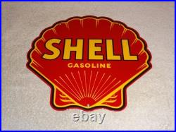 Vintage Shell Gasoline Rare Red 11 3/4 Porcelain Metal Service Station Oil Sign