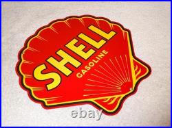 Vintage Shell Gasoline Rare Red 11 3/4 Porcelain Metal Service Station Oil Sign