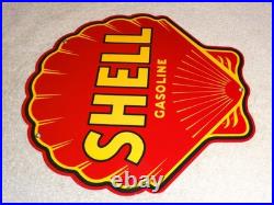 Vintage Shell Gasoline Rare Red 11 3/4 Porcelain Metal Service Station Oil Sign