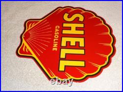 Vintage Shell Gasoline Rare Red 11 3/4 Porcelain Metal Service Station Oil Sign