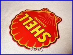 Vintage Shell Gasoline Rare Red 11 3/4 Porcelain Metal Service Station Oil Sign
