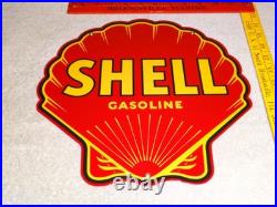 Vintage Shell Gasoline Rare Red 11 3/4 Porcelain Metal Service Station Oil Sign